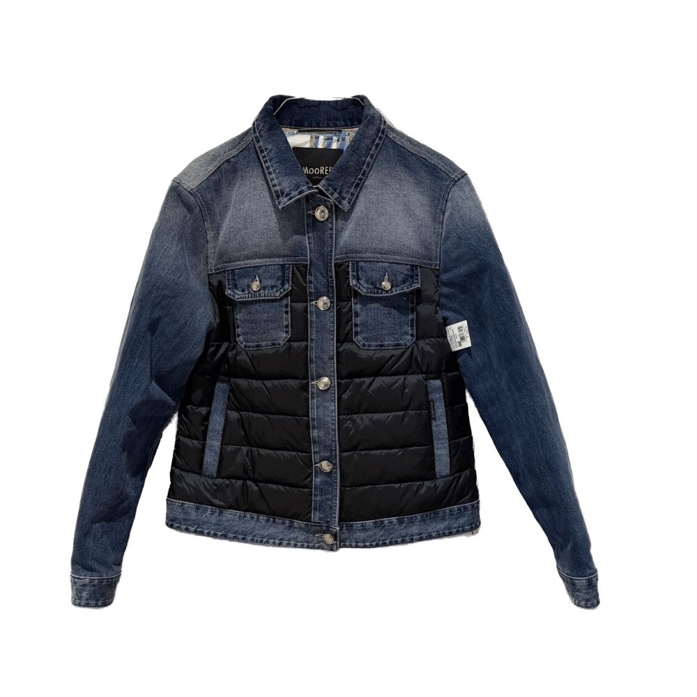 MooRER Petunia Navy Hybrid Denim Down Jacket Men’s Italian Luxury XS 36" Chest